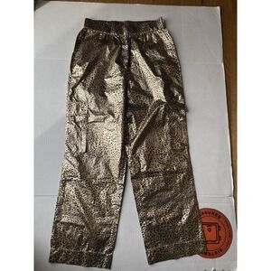 New York & Company Foil Gold Leopard Print Cargo Pants Sz Medium New With Tag